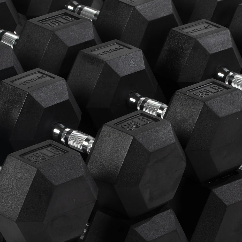 Rubber Hex Dumbbells With Chrome Handle - Image 7