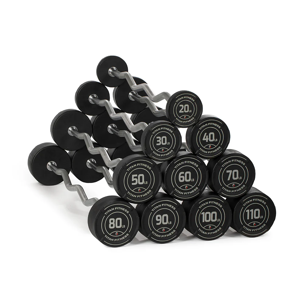 20 LB - 110 LB EZ Curl Fixed Urethane Barbells