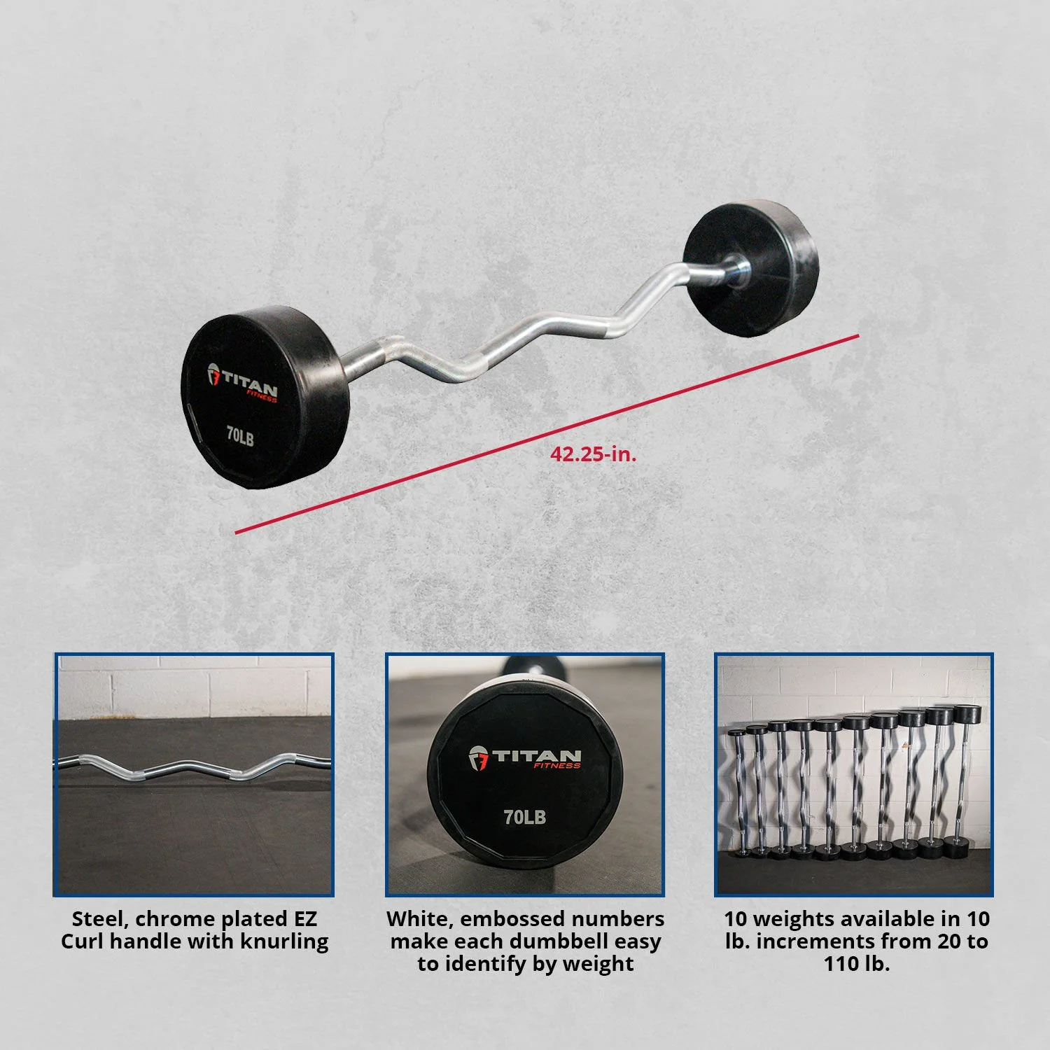 Scratch and Dent - Rubber Fixed Barbell | EZ Curl | 70 LB - FINAL SALE - Image 6