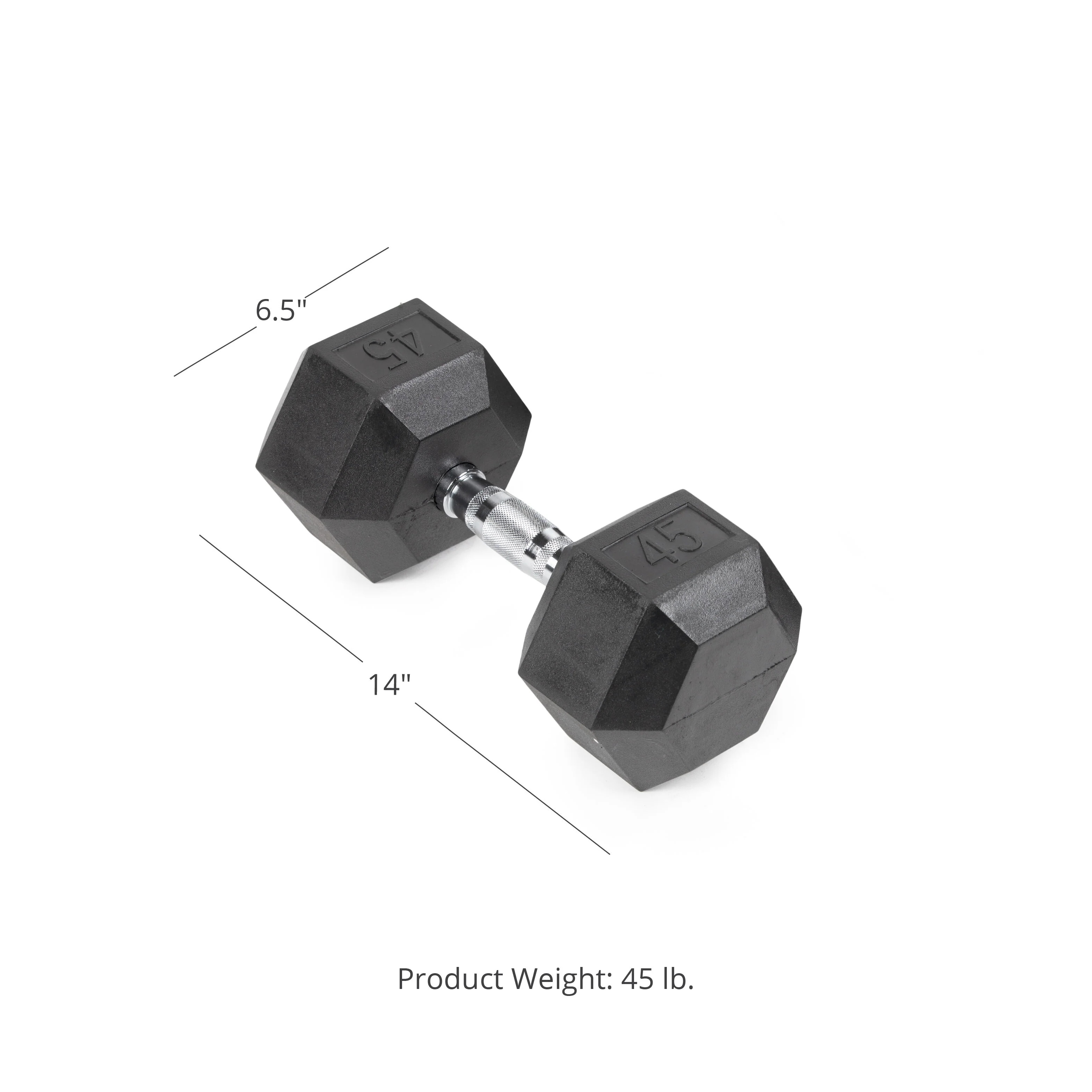 Scratch and Dent - 45 LB Rubber Hex Dumbbell - Single - FINAL SALE