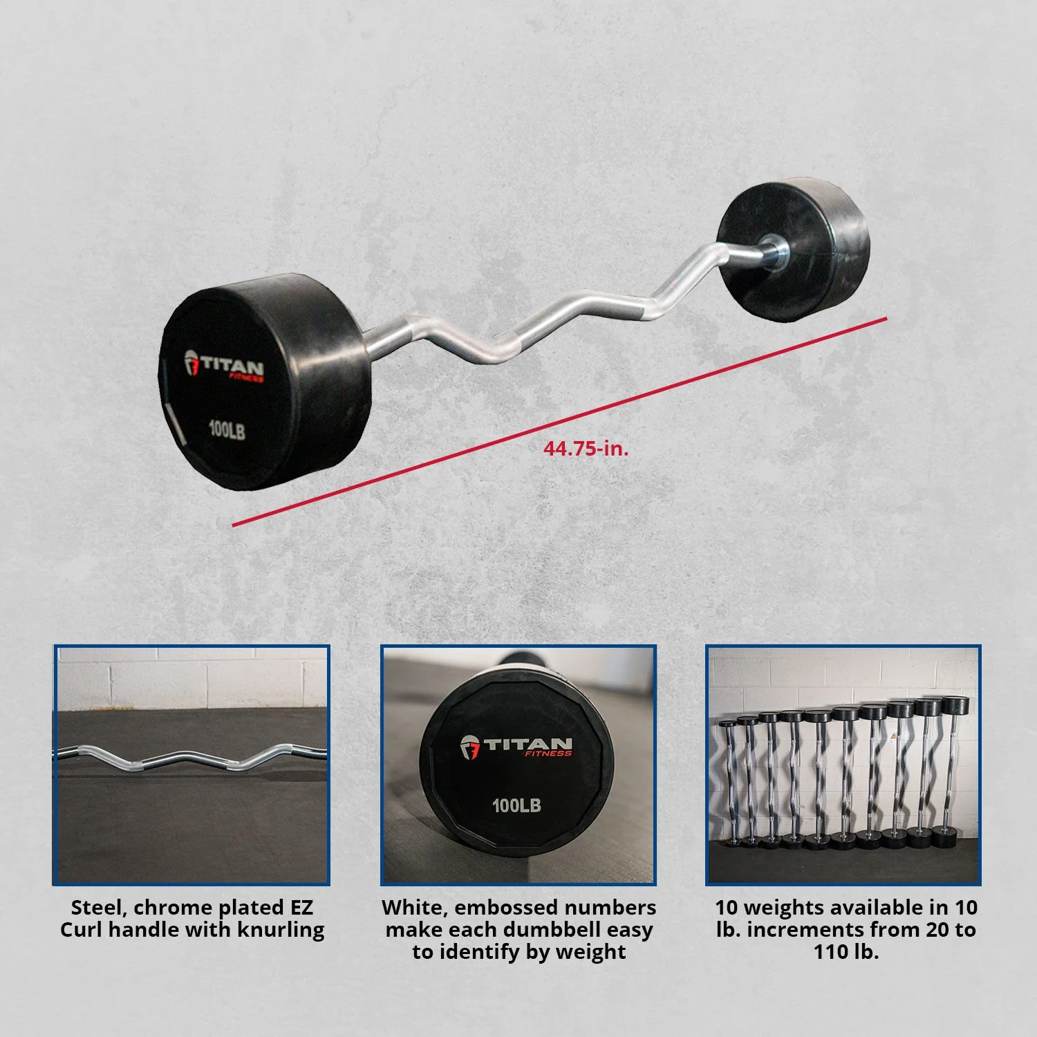Scratch and Dent - Rubber Fixed Barbell | EZ Curl | 100 LB - FINAL SALE - Image 2